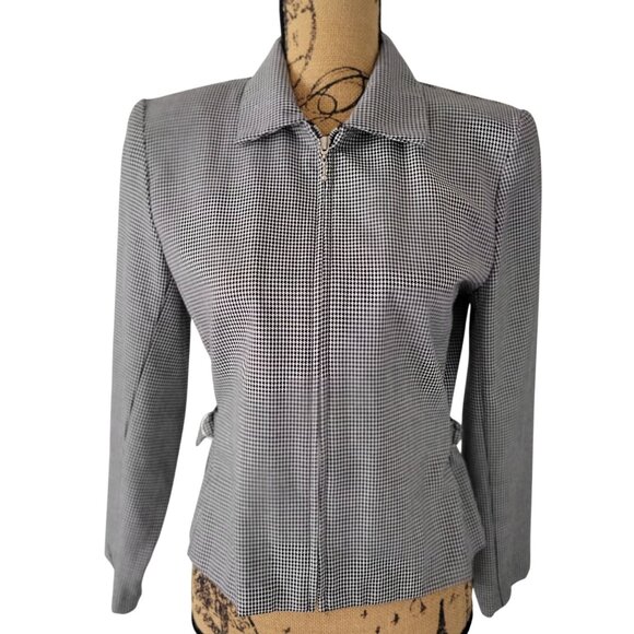 Michael Taylor Womens Houndstooth Jacket Black & White Zip Closure-S - Picture 4 of 9